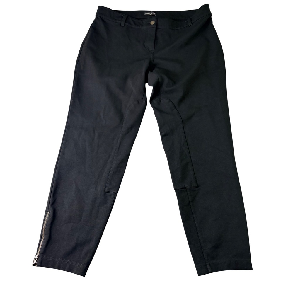 Eileen‎ Fisher Womens L Black Ponte Equestrian Pants Ankle Zip Slim Leg Trousers